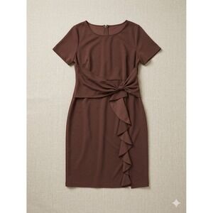 Aisize Vintage Redefined NWT 2XL Brown Ruffle Bow Sheath Dress Short Sleeve